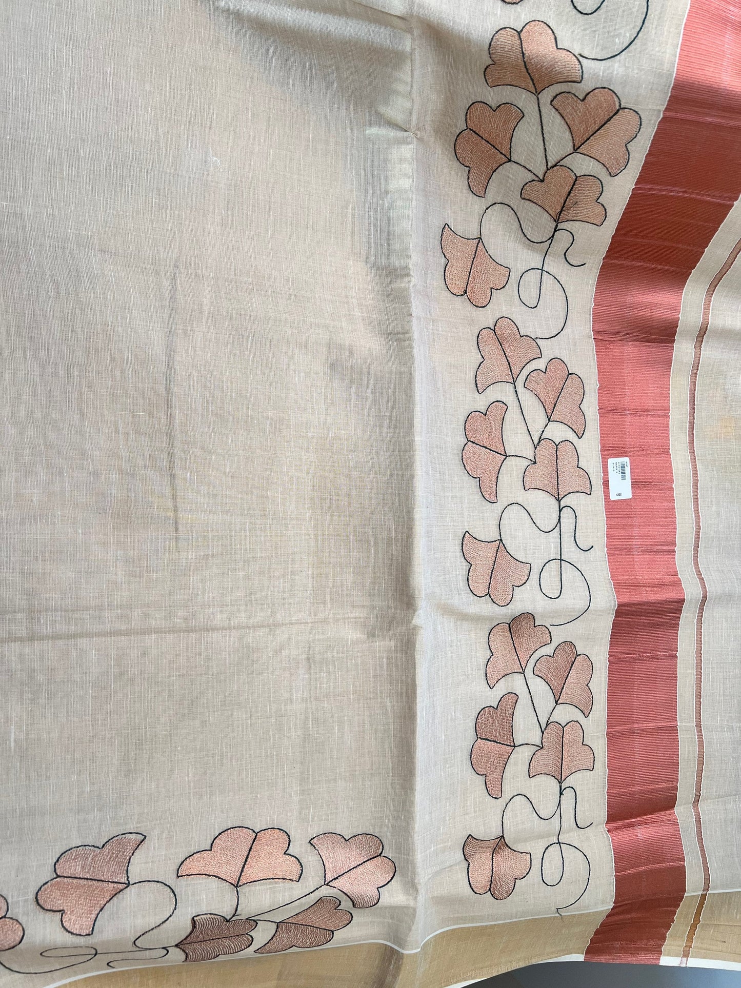 Kerala settu saree with copper kasavu border in cotton tissue fabric