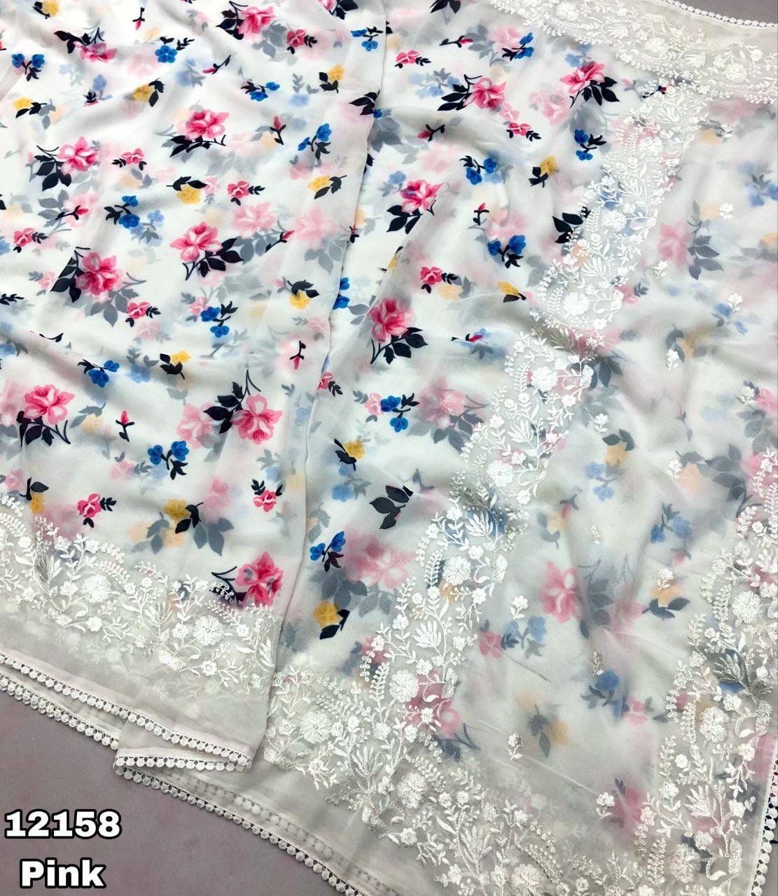 Chiffon Digital Print Saree with Lace Border - Elegant Summer Style in Blue